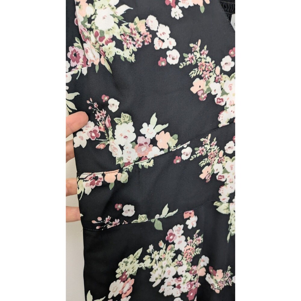 Abercrombie & Fitch XSP Dark Floral V-Neck Babydoll Coquette Mini Dress Smocked - Picture 12 of 16
